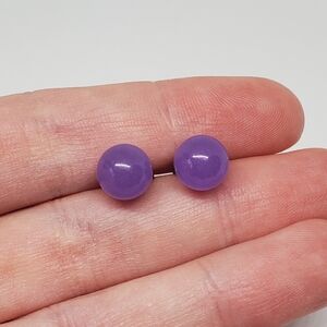 Jade Of Yesteryear Purple Lavender Jade Ball Sterling Silver Stud Earrings